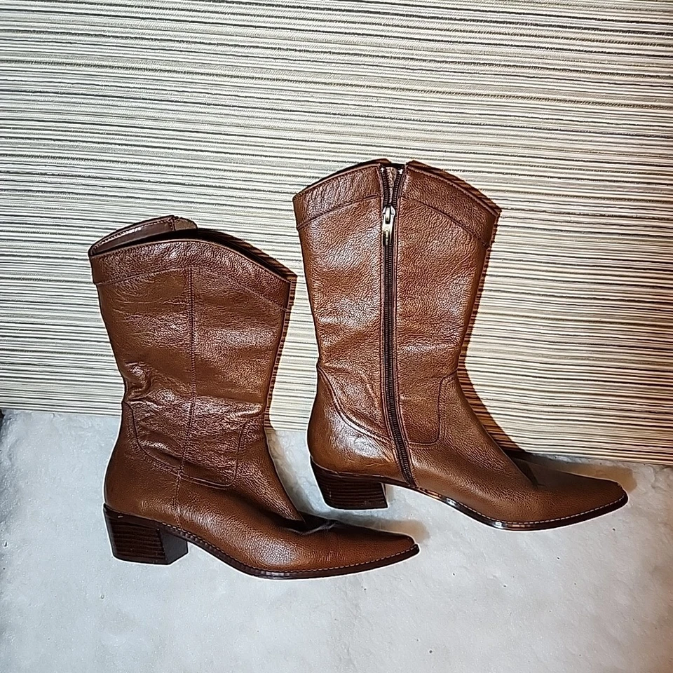 Botas vintage Anne Klein femininas Foster meia panturrilha marrom ocidental tamanho 7,5 M - Imagem 2 de 4