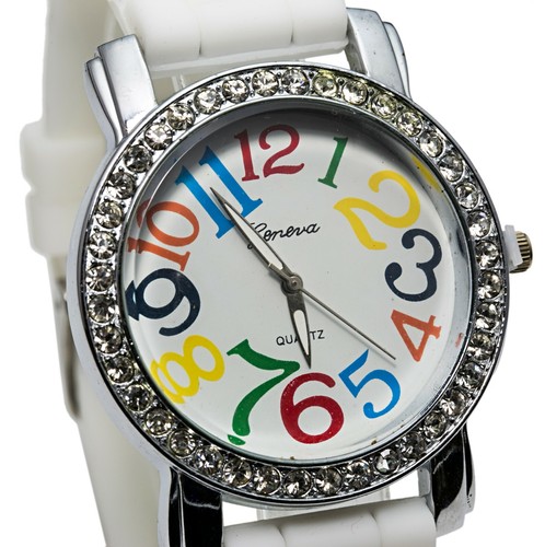 2 Pack White and Black Geneva Women's Large Round Face Silicone Rainbow Numbers - Picture 10 of 12
