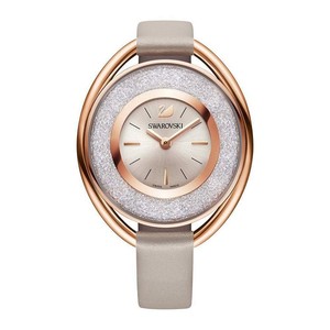 SWAROVSKI CRYSTALLINE OVAL WATCH, LEATHER STRAP, GRAY, ROSE GOLD TONE
