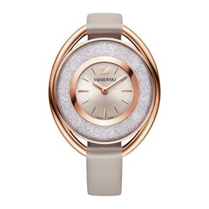 SWAROVSKI CRYSTALLINE OVAL WATCH, LEATHER STRAP, GRAY, ROSE GOLD TONE