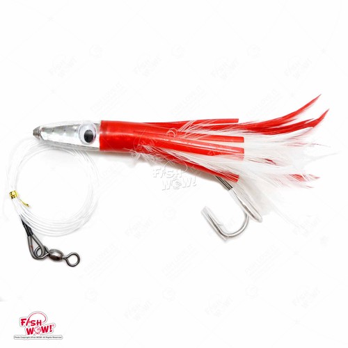 Peces 5 piezas ¡GUAU! 6" Pluma de Atún Jet Bala Aparejado Pesca Gran Juego Señuelo Rojo Blanco - Imagen 5 de 6