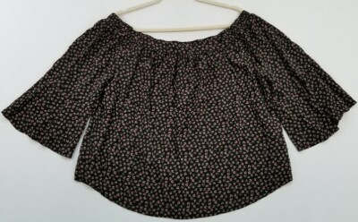 Xhilaration Top Womens 1X Plus Floral 3/4 Sleeves Off the Shoulder Spring Summer