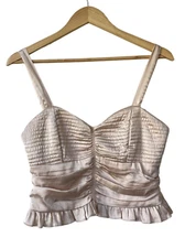 BOG Collective Y2k Tank Top Size L Champagne Ruffle Cropped Coquette Holiday