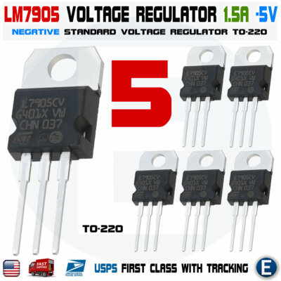 5pcs LM7905 Negative 5 Volt Regulator 1.5 Amp TO220 - L7905 7905 USA