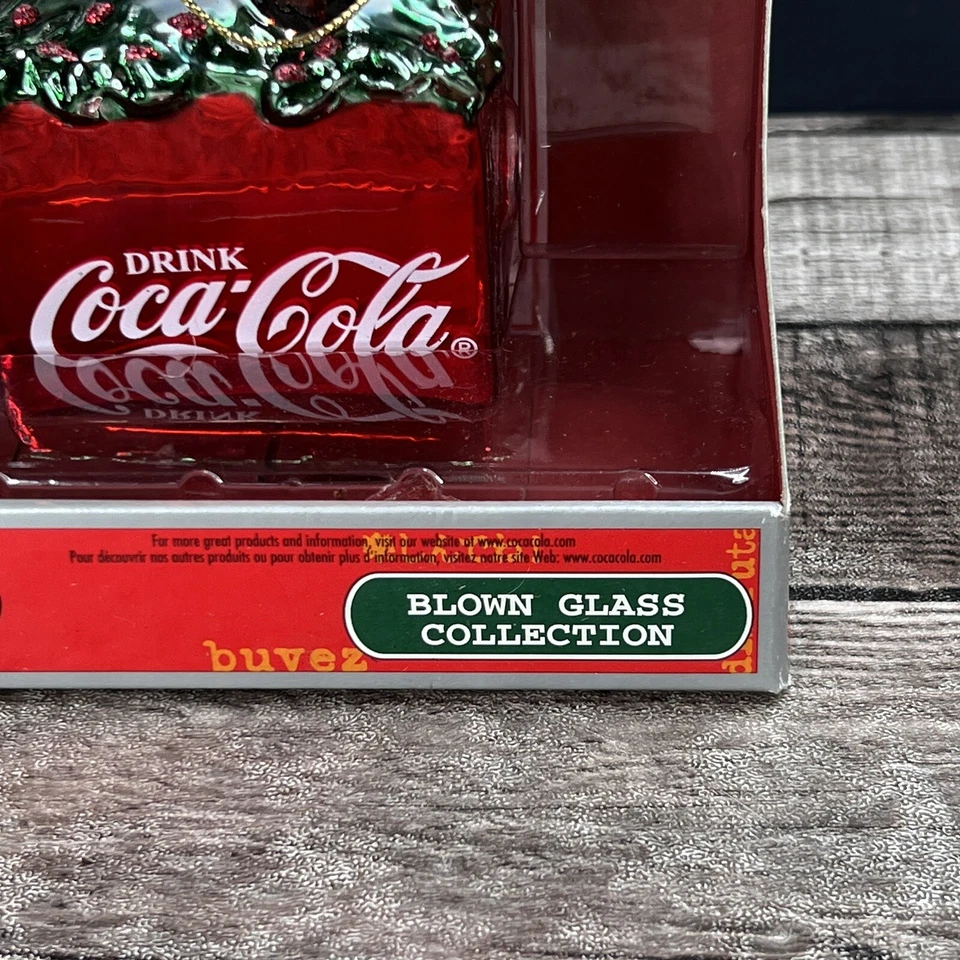 COKE ORNAMENT COCA COLA BLOWN GLASS RED COOLER GREEN BOW 6 BOTTLES CHRISTMAS - Image 3 of 4
