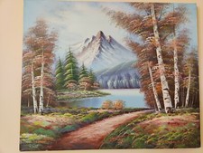 Dipinto olio Benglise paesaggio montagna