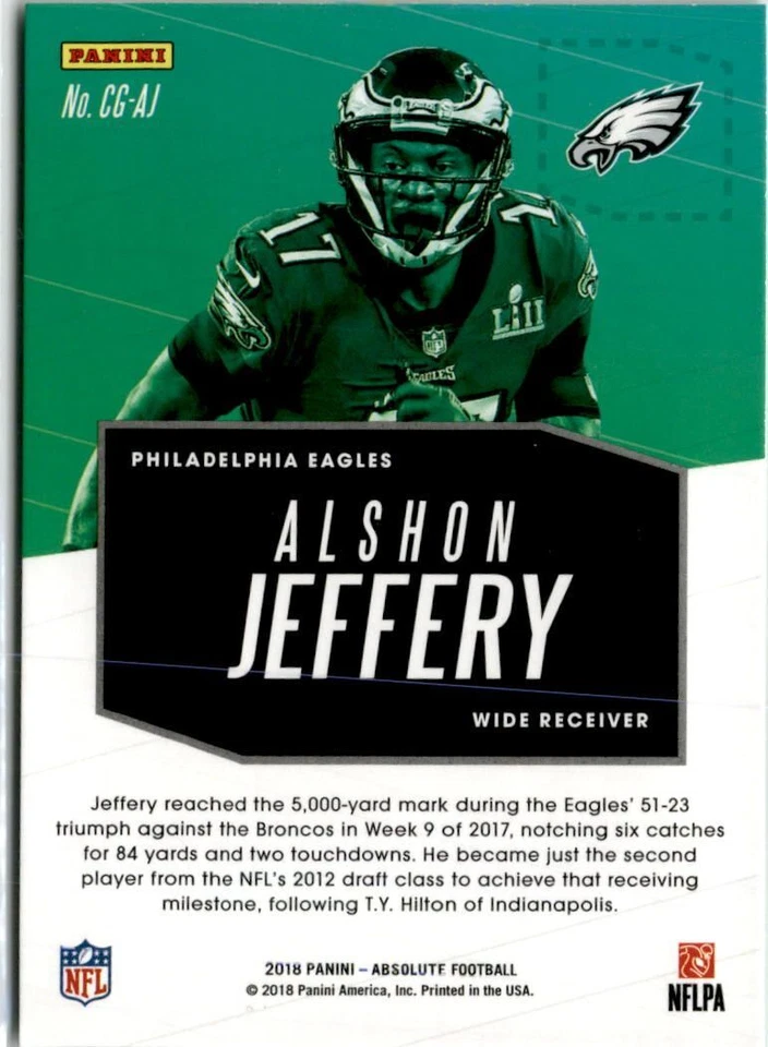 Alshon Jeffery Philadelphia Eagles 2018 Panini Absolute Covering Ground #CG-AJ - Image 2 of 2