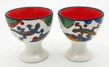2er Set Keramik Eierbecher Eierhalter mit Motiv Gecko
