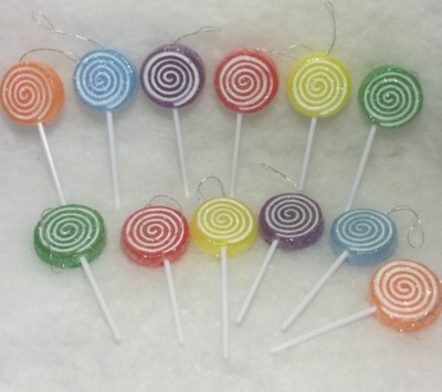 12 Lollipop Swirl Christmas Tree Ornaments Candy, Sugar Coated