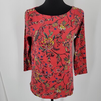 Rafaella Blouse Women's Small Floral Print Button Shoulder Accent Cotton Top NEW
