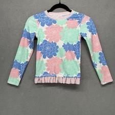 Ruffle Butts Rash Guard Girls Size 7 Seersucker Blue Pink Swim Top Long-Sleeve
