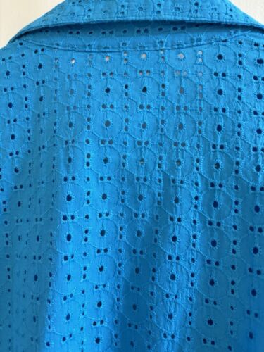 Alfred Dunner Petite Eyelet Cotton Women Button Front Collar Shirt Turquoise 16P - Picture 3 of 5