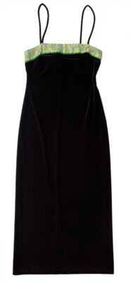 ESPRIT de CORP Maxi Sheath Dress Spaghetti Strap Black Velour Vintage Size S