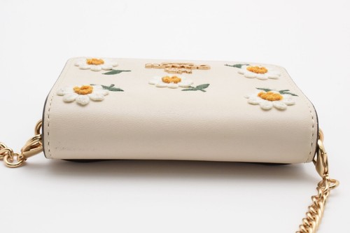COACH C3058 Mini Floral Leather Chain Wallet Mini pouch Card Ivory Multicolor - Picture 9 of 18