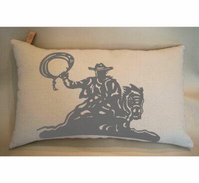 Cowboy Riding a Horse Holding a  Lasso Pillow Ranch Farmhouse Rustic Country 