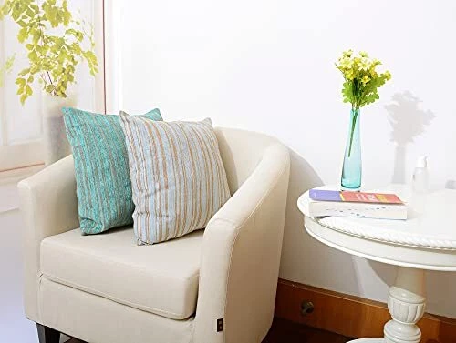 Paquete de 2 fundas de almohada decorativas, tiro moderno a rayas 18 X 18 pulgadas verde azulado Foto 2 de 4