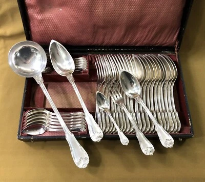 E. LEPERE ancienne ménagère 38 couverts en métal argenté Modèle FILET COQUILLE - Photo 1/4