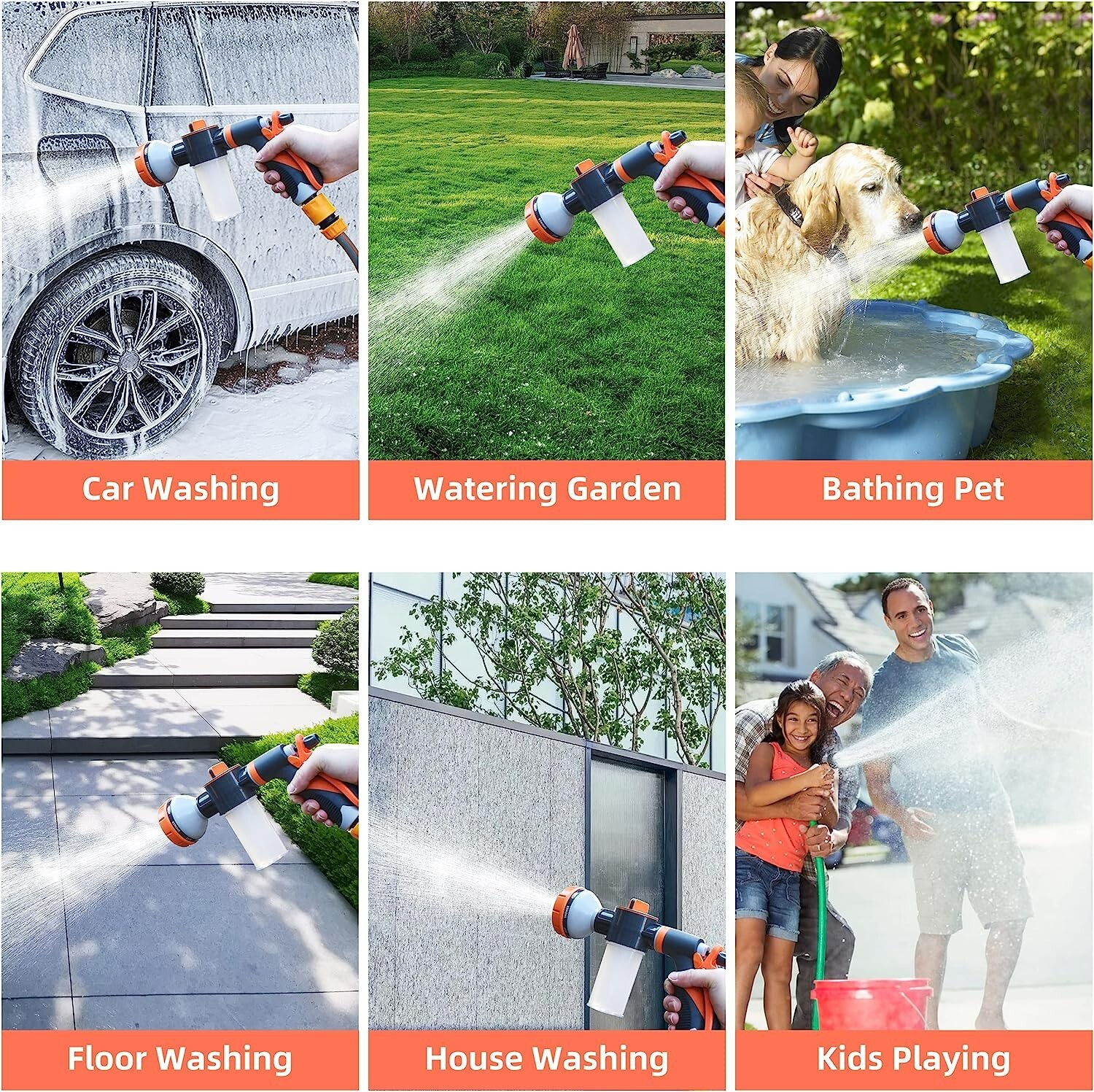 8 in1 Car Wash Brush Foam Gun Garden Hose Nozzle Foam Cannon Bottle
