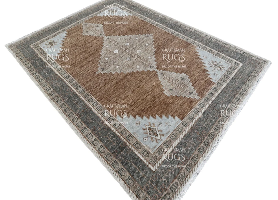Oushak Hand Knotted Mocha 4x6, 5x8, 6x9, 8x10, 9x12, 10x14, 12x15 Wool Area Rug - Image 3 of 4