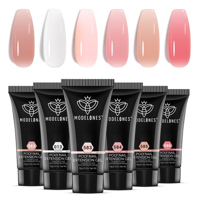 Modelones Poly Nail Gel Set, 6 Colors Jelly Nude Pink Poly Extension Gel Transpa
