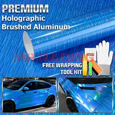 Holographic Brushed Aluminum Light Blue Rainbow Car Vinyl Wrap Sticker Sheet DIY