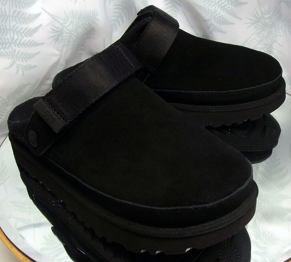 UGG Goldenstar Black Suede Leather Slingback Clogs Women's Size 7  
