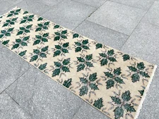 FADED TRIBAL DESIGN ANTIQUE TURKISH HAND KNOTTED WOOL LONG HALLWAY RUNNER RUG