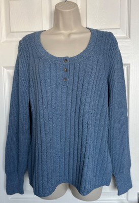 NEU M&S Per Una Damen Indigo Cotton Rich U-Ausschnitt Strick Top Gr. L
