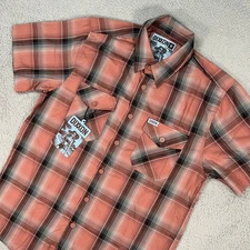 Dixxon Shirt Mens Medium Orange Plaid Button Up Kokomo Bamboo Blend NEW