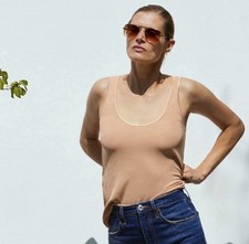 Zara Ribbed Knit Tank Top Cream Tan Beige Size Small