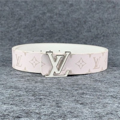 Louis Vuitton Women's White Monogram Leather Belt Adjustable Silver LV Buckle