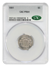 1881 5C CACG PR64 - Shield Nickel