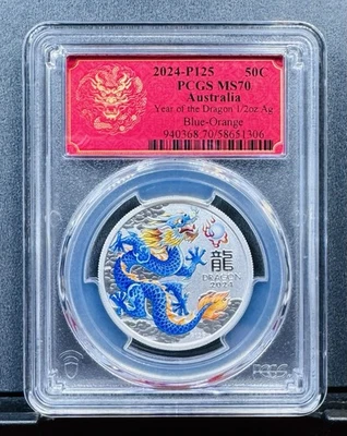 YEAR OF THE DRAGON/AUSTRALIA🔥2024-P125 50C “BLUE-ORANGE”🔥PCGS MS70 1/2 FINE AG - Image 1 of 4