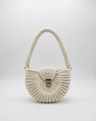 Sac à Main Crochet Fait Main pour Femme, Élégant Sac Bandoulière Épaule Demi-Lun - Photo 1/4