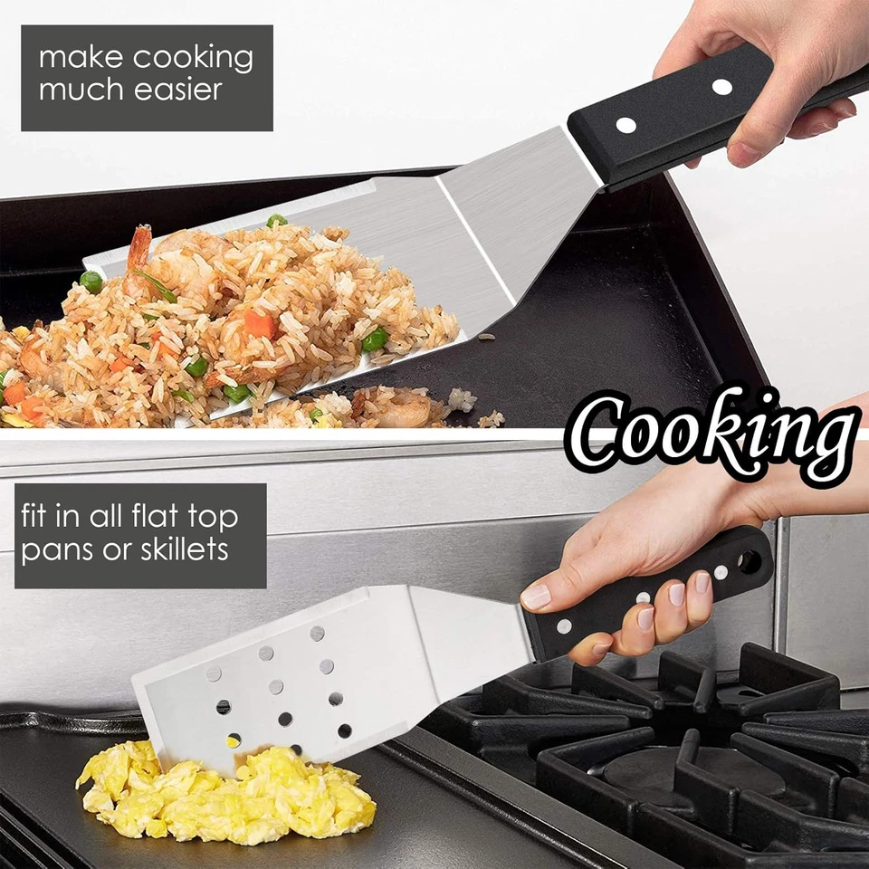 Metal Spatulas, Stainless Steel Griddle Turner Tools, (2 Pack) - Image 4 of 4