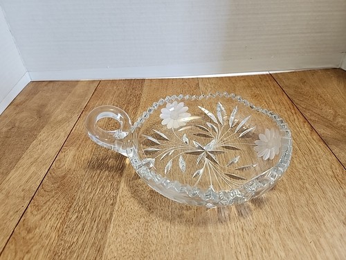 Cut Crystal Nappy Serving Dish with Etched Sunflowers - Picture 3 of 8