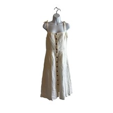 Sézane Dress Linen 6 US 38 EU White Tie Shoulder Button Front Summer Sundress