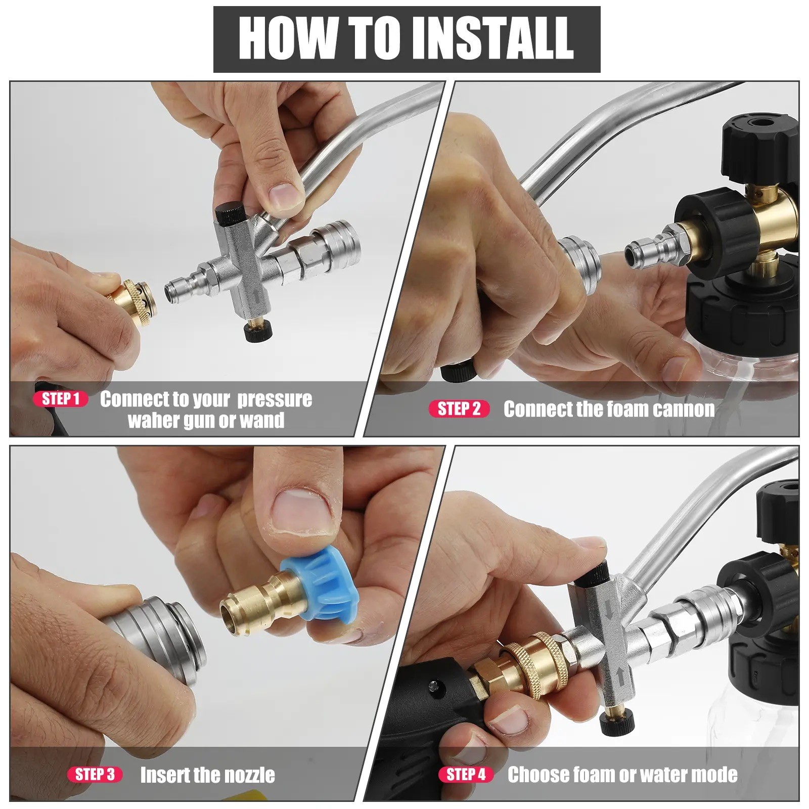 Dual Valve Foam Cannon Dual Spray Gun Stainless Steel Foam Lance with 5 Nozzles