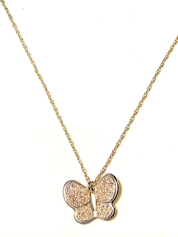 925 Italy, Pave Rose Gold Butterfly Necklace, 18 Inches