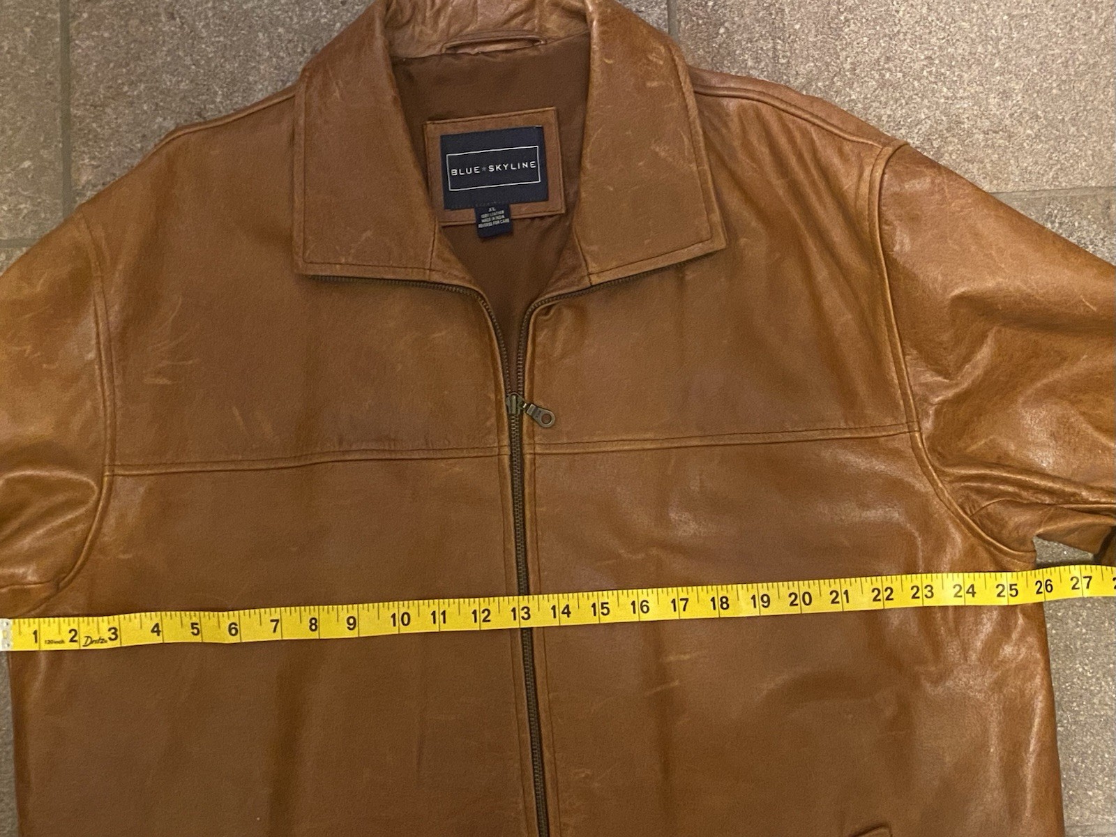 Blue Skyline Men’s Xlarge 100% Leather Jacket Car Coat Carmel Brown