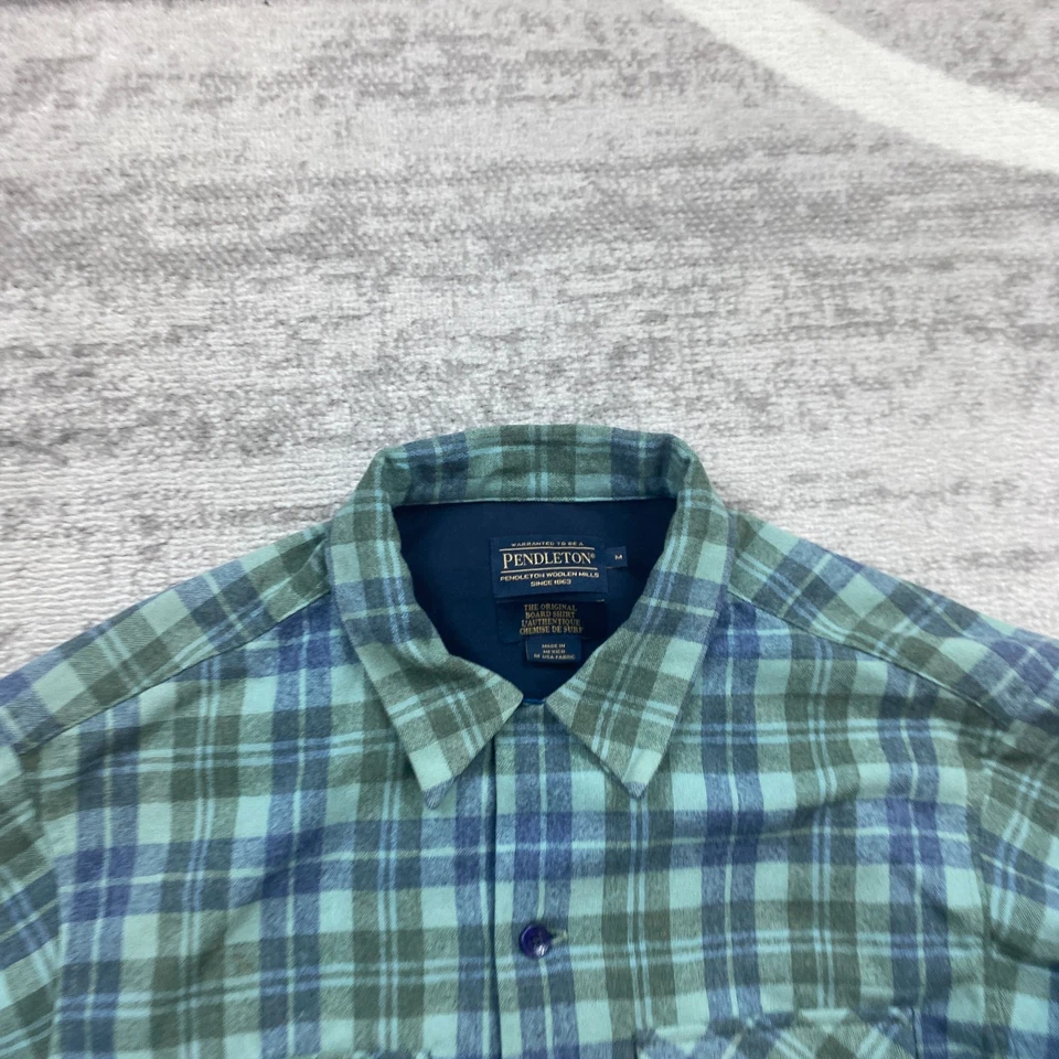 Винтажный Pendleton доска рубашка средний синий зеленый Virgin шерсти Tartan 70-х петля воротник - Изображение 3 из 4