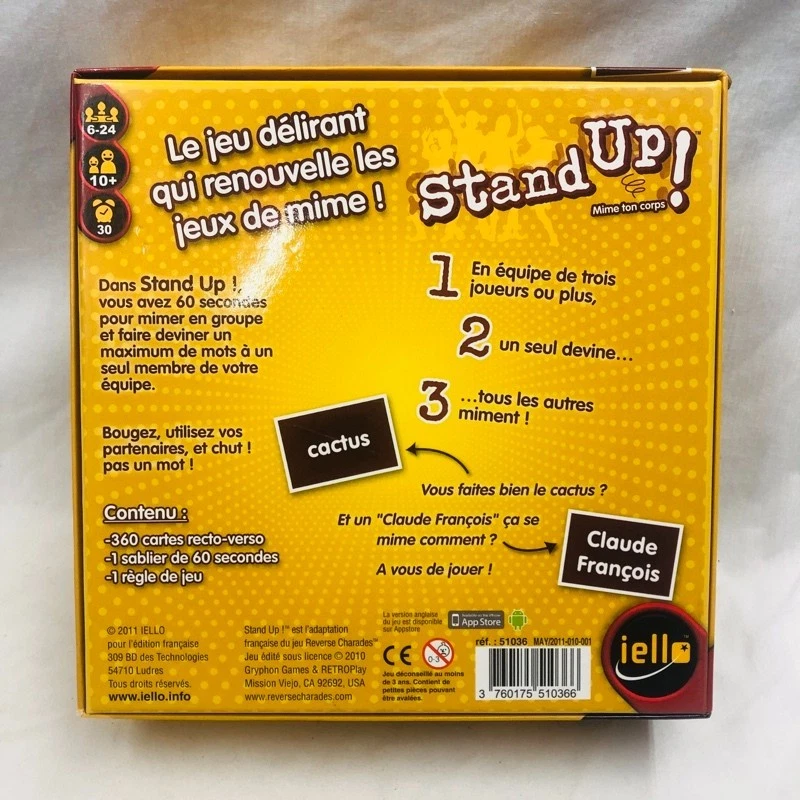 Stand Up! Board Game Reverse Charades IELLO 2011  (FRENCH) EX/NM - Image 2 of 4