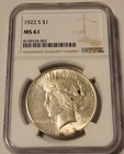 1922-S Peace Dollar $1, NGC MS 61, San Francisco Mint, 90% Silver