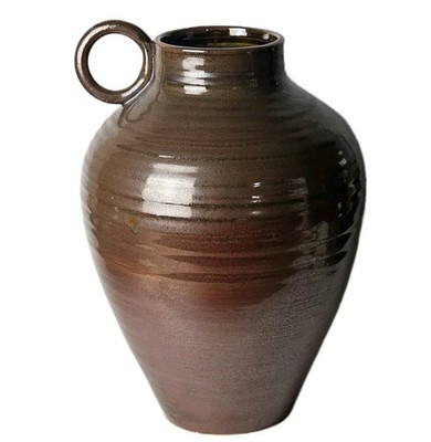 Studio Art Pottery Brown Pottery Vase Ring Handle Studio Ceramic Jug