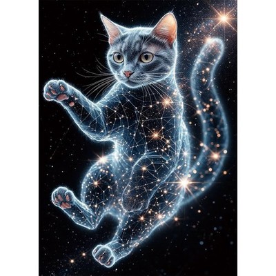 5D Diamond Painting Kit for Adults 12x16 Inch Full Drill Galaxy Cat Diamond Art