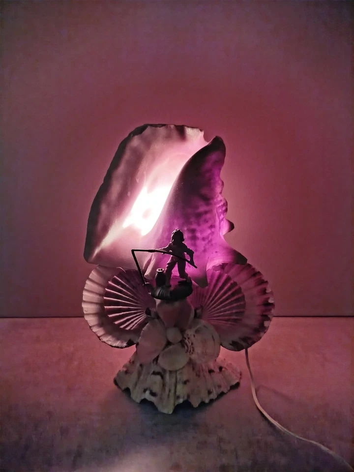 LAMPE COQUILLAGE Pecheur Conque LUMINAIRE Eclairage Souvenir Bord Mer C42 - Photo 3/4