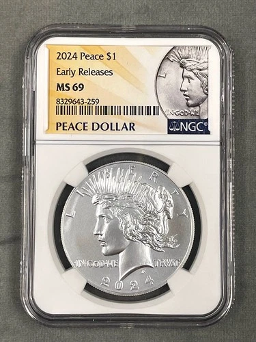 2024 $1 PEACE DOLLAR 1oz .999 SILVER COIN SLABBED NGC MS 69 EARLY RELEASE