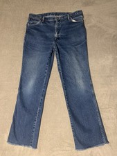 Vintage Wrangler Jeans 947STR Mens 36x32 Fits 34x30 Blue Distressed Made USA