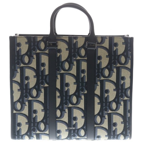 Christian Dior East-West Oblique Maxi East West Canvas Leather Tote Bag Used 647