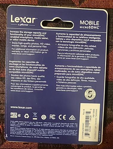 Lexar Mobile Micro SDHC 8 Go Classe 10 Neuf Scellé - Photo 3 sur 4